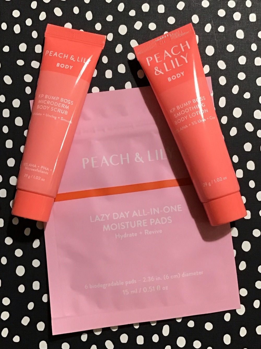 Peach & Lily KP Bump Boss Lotion & Scrub with pack of Lazy Day Moisture Pads
